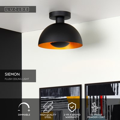 Lucide SIEMON - Flush ceiling light - Ø 25 cm - 1xE27 - Black